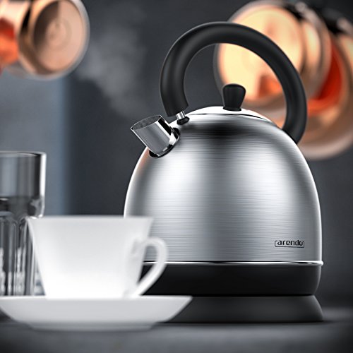 Arendo – 3000 Watt Retro Edelstahl Wasserkocher / Teekessel / im Retro-Design (Teekessel-Form) | integrierter Kalkfilter rausnehmbar | Füllmenge maximal 1,8 Liter (leicht ablesbar) | automatische Abschaltung | integrierter leicht zu reinigender Kalkfilter | silber - 7