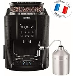 Krups EA816031 Machine à Café Automatique avec Broyeur à Grains Essential Ecran LCD avec Mousseur à Lait Pot Inox Cafetière Café Grains Pression 15 Bars Thermoblock Cappuccino Espresso Noir