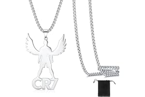 VJUYSW 1 Ronaldo Kette, Kette Personalisiert Anhänger Edelstahl Fußball Star, Silber Halskette Nummer 7 Fußball-Jersey-Anhänger für Fußballfans Mädchen Jungen Geschenk Kettenanhänger