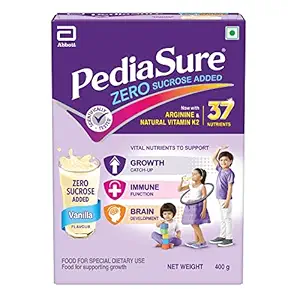 Pediasure Zero Sucrose Complete Balanced Nutrition to Help Kids Grow - 400 gm Vanilla, Purple, (Pediasure Zero Sugar)