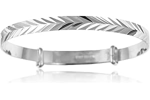 Designer Inspirations Boutique Engraved/Embossed Repeat Pattern Expanding/Expandable/Adjustable Bangle Bracelet for Baby/Child/Children/Women - 925 Sterling Silver - Childrens Jewellery