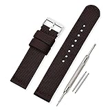 VINBAND Unisex Militär Nylon Uhrenarmband mit Edelstahl Silberne Schnalle 20mm Dunkelbraun