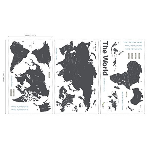 Decowall DLT-1609G Moderne Graue Weltkarte Wandsticker Wandaufkleber Wandtattoo Kinderzimmer (Extra Groß) - 6