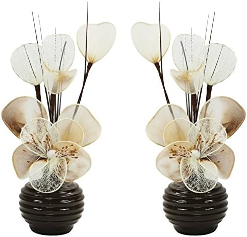Matching Pair of Cream and Brown Artificial Flower in Coffee Vase, Table Decorations, Home Accessories, Gifts, Ornaments, Height 32cm