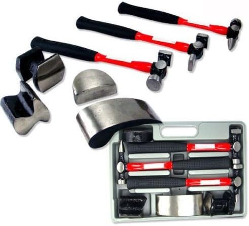7 pc Heavy Duty Dent Auto Body Fender Repair Hammer Dolly Professional Kit Set by Socket Wrenches