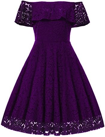 Gigileer Women's Floral Lace A Line Off Shoulder Short Sleeve Cocktail Party Swing Dress Purple XL