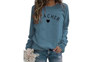 MLZHAN Sweatshirt à manches longues pour femme avec inscription « Teacher »