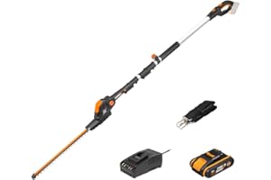 WORX 18V (20V MAX) Tagliasiepi Telescopico a Batteria PowerShare 2Ah, Cesoia Elettrica, Forbici a Batteria con Lama Diamantata Tagliata al Laser, 1 Ora Caricatore Rapido, WG252E