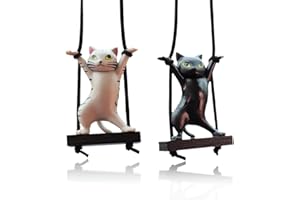 PBAHAUP Decoration Voiture Swinging Chat, 2 pièces Pendentif Voiture, Accessoires Suspendus Mignons pour Voiture Chat, Rétroviseur Voiture Suspendu Ornement, Decoration Interieur Voiture, gris, noir