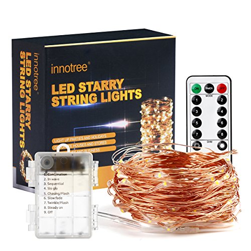 Innotree Lichterkette, 10M 100er Micro-LEDs Warm-weiß mit Timer Dimmbar über Fernbedienung Wasserfeste Batteriebetriebene sternenklare Stimmungs-Beleuchtung für Schlafzimmer Außen-Dekoration - 8