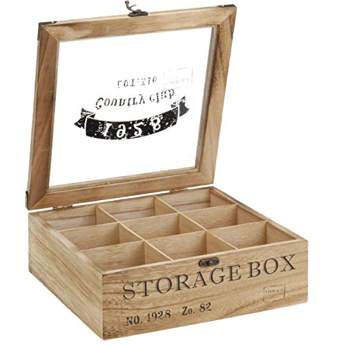 Teebox 9Fächer 24x24x8,5cm Vintage Teekistchen Teebeutelbox Teekiste Teedose - 2