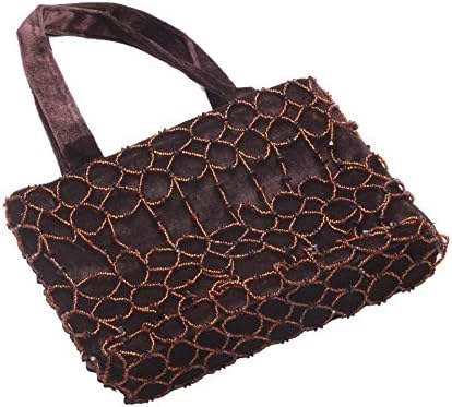 LADIES STUNNING VELVET BROWN BEADED HANDBAG UNIQUE NEW (ZX55)