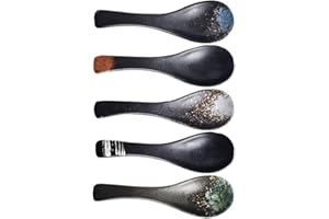 UPKOCH Juego de 5 cucharas japonesas para sopa, estilo retro, de cerámica, para sopa, raciones asiáticas chinas, pasta, cubertería