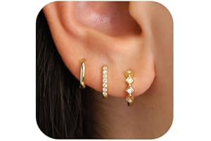 ZHESHY 3 Paires Boucles D'oreilles Lot Femme Argent 925/14k Plaqué Or Creoles Fantaisie Petite Clou Pendantes Boucle Oreille Hypoallergénique Imperméables Bijoux Cadeaux Plusieurs Trous Helix Piercing