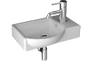 Alpenberger Waschbecken 45 cm Breite mit Überlauf | Designer Lavabo Miniwaschbecken | Toilettenwaschbecken mit Links Becken | Hängewaschbecken für Gäste WC | Wand- & Einbauwaschbecken