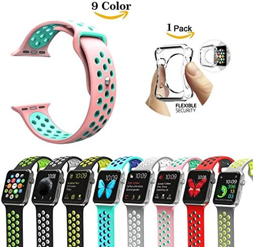 Tobole Apple Watch Watchband Strap,[With Clear TPU Case],Nike+ Style Soft Silicone Sport Replacement Strap for Apple Watch Series 1/2,38mm/42mm,9 Colors