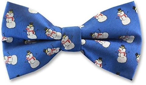 Blue Snowman Bow Tie for Men - Ready Pre Tied Woven Polyester Bow Ties With Christmas Festive Snowmen By ST George Dresswear - Boxed