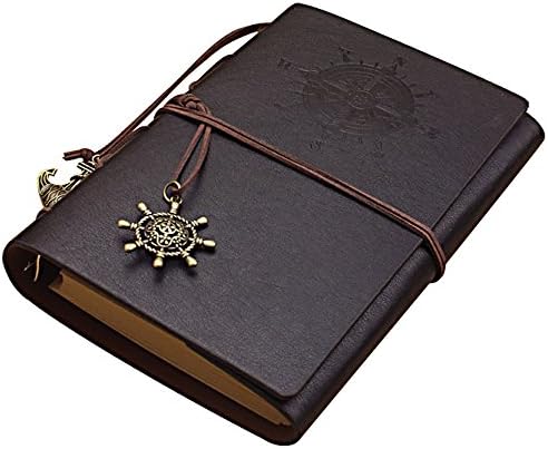 UPERE Vintage Refillable Diary Notebook Travel Journal Diary PU Leather with Blank Pages and Retro Pendant (black)