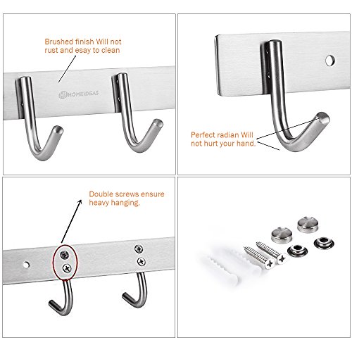 HOMEIDEAS Mantel und Kleiderhaken Rack/Schiene mit 4 Flared Tri Haken, Wandmontage Entryway Lagerung für Kleider,Handtuch,Hüte,Schals 28 cm Länge,gebürstet SUS304 Edelstahl - 5