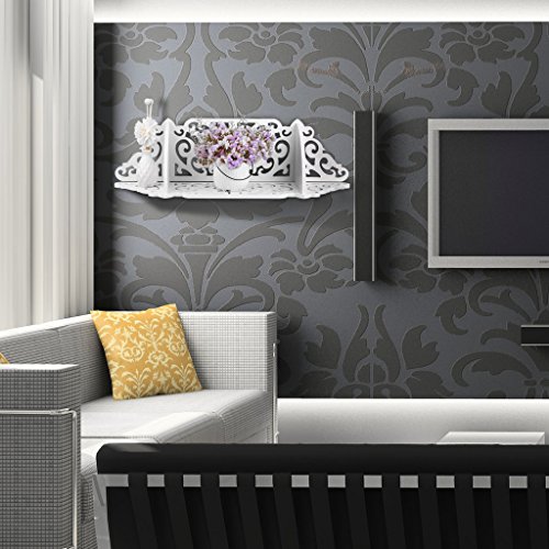 Finether weißes Wandregal Hängeregal Schweberegal kleines Deko Regal im Barock Stil für Wohnzimmer Badezimmer zur Aufbewahrung von Dekoartikel Toilettenartikel Fotorahmen aus WPC Wandmontage weiß 53 x 15 x 15 cm - 5