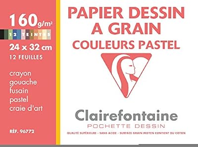 Clairefontaine - 96772 - 1 Pochette de 12 feuilles Couleurs Pastels Assorties - papier dessin - 24x32cm 160 g