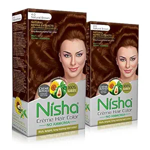 Nisha Cream Hair Color Rich Bright Long Lasting Hair Colouring For Ultra Soft Deep Shine 100% Grey Coverage Conditioning With Natural Herbs Natural Brown (Pack of 2)