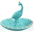 LEPENDOR Peacock Ceramic Jewelry Tray Ring Holder Trinket Dish Necklace Earrings Rings Jewelry Organizer Display Jewelry Trinket Holder Home Decoration - Blue Peacock