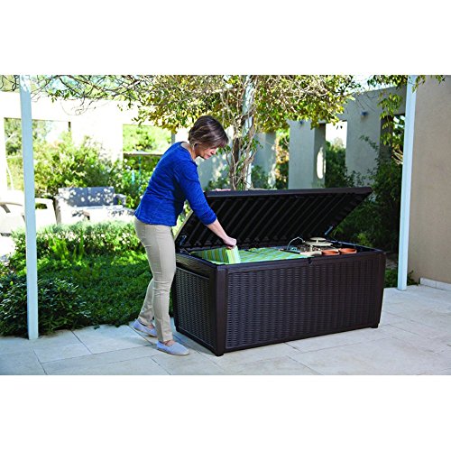 Top Rated Poly Resin Plastic Water Resistant Dark Mocha Brown 135-Gallon Storage Cargo Bench Seat Container- Elegant Rattan Finish- 57" Girth Deep Cargo Bay- Perfect Organizer For Indoors Or Outdoors