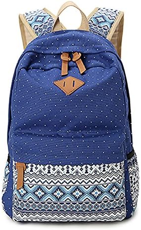 Folowish - Lightweight Casual Canvas Backpack Shool Bag Rucksack Bookbags for Girl School/College/Outdoor (Blue)