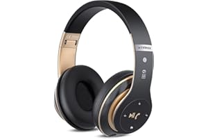 PRTUKYT 6S Wireless Headphones Over Ear,[40 Hrs Playtime] Hi-Fi Stereo Foldable Wireless Stereo Headsets with Built-in Mic,Volume Control, FM (Black & Gold)