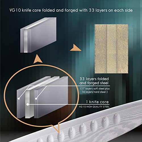 Küchenmesser Professionelle Damastmesser 67 Schichten VG 10 Core mit Pakka Holzgriff - 3