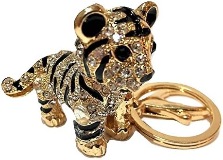 New Gift Boxed Ladies Girls Gold Diamante Baby Tiger Cub Handbag Bag Charm Keyring Colour Diamante Rhinestone Accessorize Me