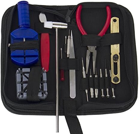 16pcs Portable Watch Repair Tool Kit and Equipment Set DIY Spring Bar Tool Set Watch Band Link Pin Hand Tool Set Screwdrivers Pliers Sockets with Carrying Case