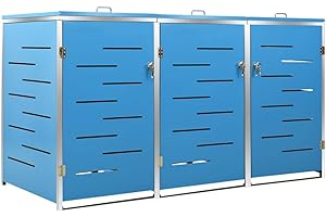 Hommdiy Mülltonnenbox für 3 Tonne Mülltonnenboxn Mülltonne Mülltonnenverkleidung Gartenbox Müllcontainern 207x77.5x112.5 cm Blau