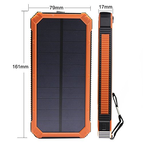 15000 mAh  Dual USB Cargador Solar port  til Backup Power Bank para exteriores de Panel Solar Cargador con LED de luz de emergencia para iPhone Samsung HTC y otros Smartphone Naranja 