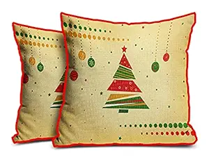 DreamVio Jute Exclusive Merry Christmas Decorative Throw/Pillow Covers, Cushion Covers for Gifting, Living Room, Bed Room, Sofa,Chairs Pack/Set of 2 (Multicolour, Size 24 x 24 Inches)