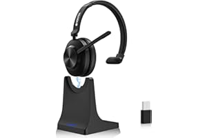 Voistek Mono-Headset (EIN-Ohr-Design) mit Mikrofon, Bluetooth & USB-A Dongle, 50Std On-Ear Wireless Headset mit Geräuschunterdrückung – Home Office/Büro/Callcenter, kompatibel mit Smartphones/PC