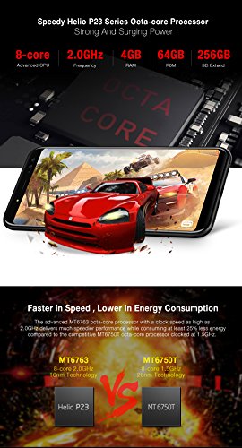 Ulefone Power 3s - FHD 6.0 pollici (rapporto 18: 9) Schermo Corning Gorilla Glass 4 Smartphone Android, Octa Core 2.0 GHz 4 GB + 64 GB, Riconoscimento viso Hi-Fi 4 fotocamera Batteria 6350mAh - Oro