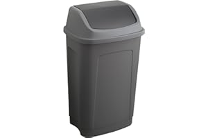 Sundis Swing, poubelle à couvercle basculant 50 L, rectangulaire, en plastique recyclé, gris et noir, pour cuisine, bureau, buanderie, atelier, garage