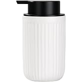Umlaca Soap Dispenser Refillable Ceramic Soap Dispenser 350 ml Large Pump Head is Easy to Press Suitable for Kitchen Bathroom Stripes White Foam Soap Dispenser
