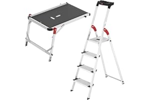 MARKENBAUMARKT24 Hailo Leiter Set: Treppenpodest TP1 und 4 Stufen Alu-Sicherheits-Haushaltsleiter L80 ComfortLine EasyClix - 2-teiliges Leiter-Set für das Treppenhaus zum Vorteilspreis