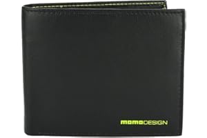 MOMO Design Portafoglio Uomo in Vera Pelle, Con Protezione RFID, Scatola Regalo In Legno (Nero Classico)