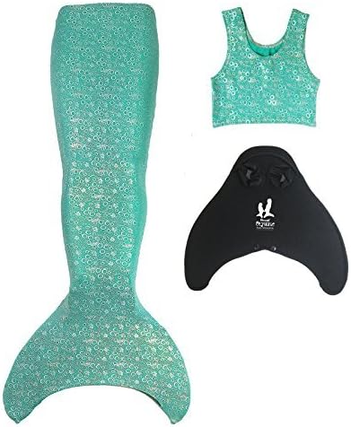Uramermaid 3pcs Olympic Mermaid Tail For Swimming. Includes the Olympic Mermaid Monofin and Matching Tankini Crop Top (8-9, Jade Green)
