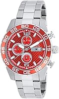 Invicta Men's Montre &agrave; Quartz et chronographe-Cadran Rouge-Bracelet inox 21567 Argent
