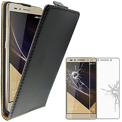 ebestStar - Coque Huawei Honor 7 Etui Housse PU Cuir Rabat Ultra Fin (Ultra Slim Case), Noir + Film Protection écran Verre Trempé [Appareil: 143.2 x 71.9 x 8.5mm, 5.2'']