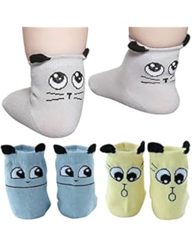Happy Cherry 3 Paar Elastische Rutschfest Cartoon süß Babysöckchen Klein Kind Socken Baumwolle mit Niedlichem...