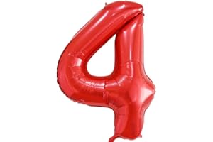 Vthoviwa 101 CM Compleanno Palloncini Numeri 4 Rosso, Pallone 4. 0123456789,10-19,20-25,30,40,50,60,70,80,90 Compleanno Numero Palloncini Foglio, Palloncino 4 Decorazione Festa Supporta Elio