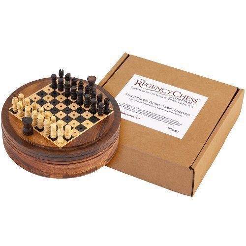 The Regency Chess Company 12.7cm Redonda Vinculado Sheesham Viaje Juego De Ajedrez