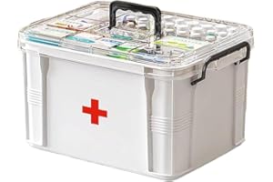Sightday Medicine Storage Box,Household Medicine Storage Box Organiser,Double Layers First Aid Box,Multi Grid Portable with Lid Medication Cabinet for Home(White-S)