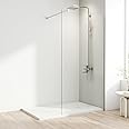 AQUARA Shower Screen, 700x1900mm Chrome Finish Frameless Shower Screen with Support Bar – Reversible Left and Right. 8mm Easy to Clean Toughened Glass